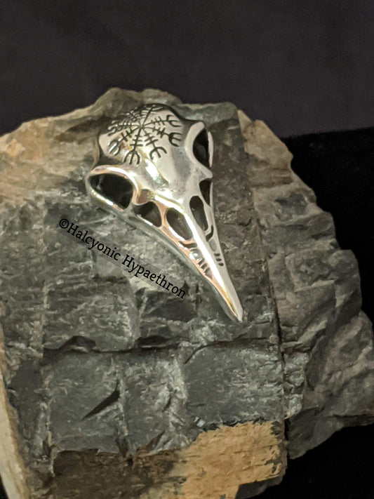 925 Sterling Silver Viking Raven Skull Helm of Awe Pendant