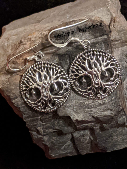 925 Sterling Silver Yggdrasil Norse Tree of Life Viking Earrings