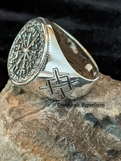 925 Sterling Silver Vegvisir Viking Compass Ring
